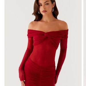 Elegant Off-Shoulder Red Dress